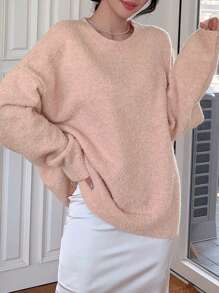 DAZY Suéter de hombros caídos sólido, ropa de mujer de otoño - Rosa - Ver 3