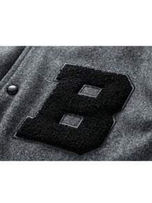 Chaqueta universitaria con parche de letras y ribete a rayas para hombre, otoño - Gris - Ver 4