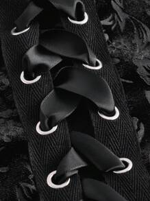 ROMWE PUNK Contrast Lace Flare Sleeve Velvet Dress - Black - View 3