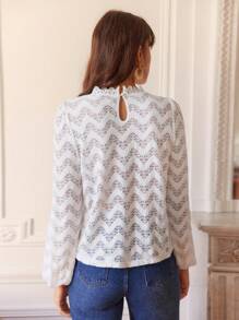 SHEIN Frenchy Guipure Lace Trim Lantern Sleeve Blouse