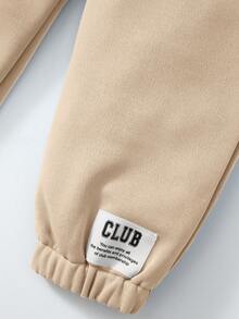 SHEIN 男小童字母貼布拉鏈連帽衫和運動褲 - 杏色 - 查看 3