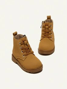 可愛和酷休閒閒暇田園風格男孩靴子,舒服和平底棕色鞋適用於兒童