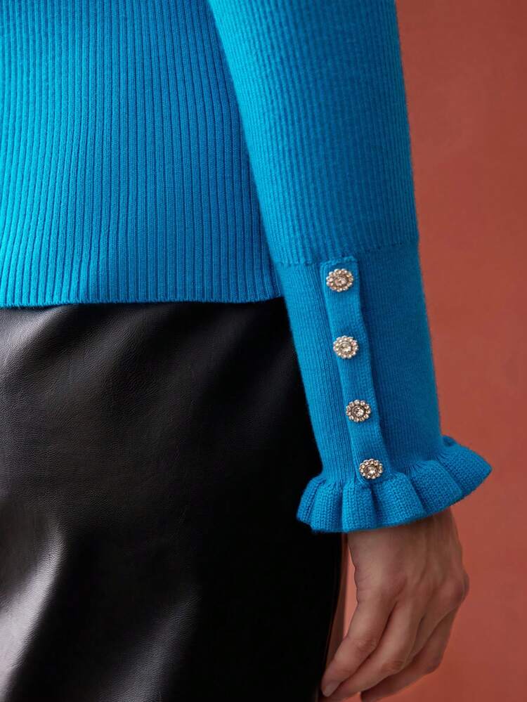 Pullover mit Polyamid Reguläre Passform, Rüschenbesatz,