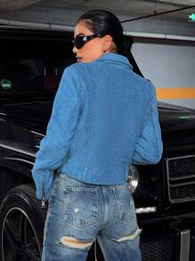 EURMUSE Zip Up Crop Winter Coat - Blue - View 2