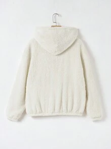 SHEIN LUNE Letter Embroidery Drop Shoulder Teddy Hoodie - Multicolor - View 5