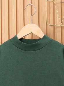 SHEIN 男大童字母貼布加絨內裏套頭衫和運動褲 - 綠色 - 查看 4