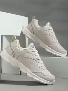 Women Solid Color Lace-Up Casual Lightweight Comfort Student Sneakers, Suitable For All Seasons, Beige