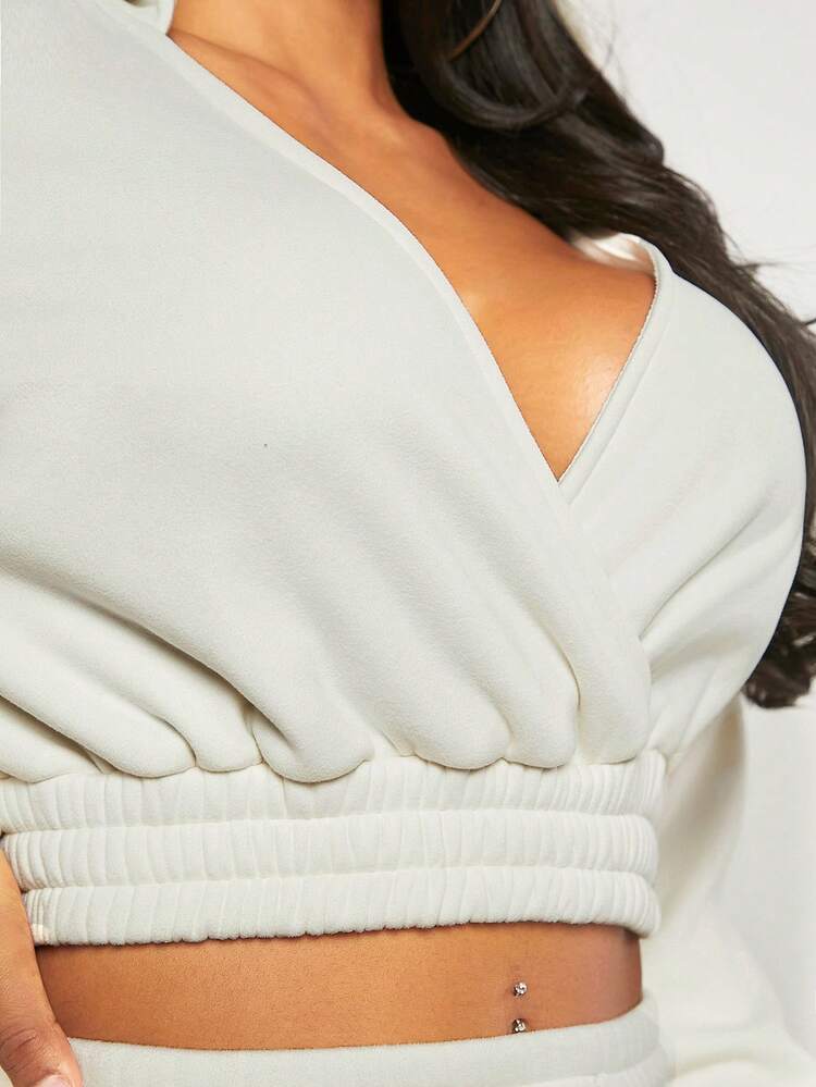 SHEIN SXY Drop Shoulder Short Thermal Lined Hoodie Party Wear New Year's Eve Sexy Christmas - White - View 6