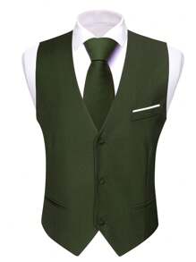 Men Button Front Waistcoat - Green - View 5