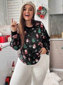 SHEIN Essnce Hơn In Giáng sinh Áo thun - màu đen - Xem 3