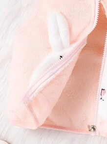 女孩嬰兒卡通刺繡3D耳朵設計連帽夾克背心 - 粉色 - 查看 6