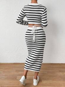 Chiquease 條紋圖案十字交叉後綁帶毛衣和針織裙 - 彩色 - 查看 3