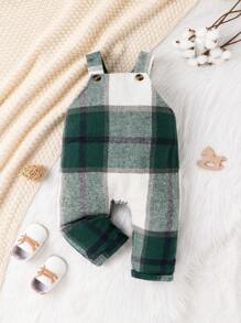 Baby Boy Plaid Print Overall Jumpsuit - Green - View 1