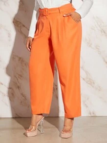 SHEIN SXY Plus Solid Belted Straight Leg Suit Pants - Orange - View 1