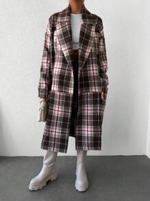 EURMUSE Plaid Print Drop Shoulder Coat - Multicolor - View 3