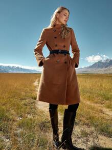 MOTF PREMIUM WOOL-BLEND STAND COLLAR COAT - Coffee Brown - View 4