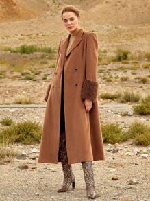 MOTF PREMIUM WOOL-BLEND FAUX FUR CUFF COAT - Camel - View 4