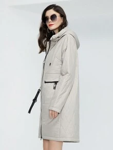Zip Up Drawstring Hooded Padded Coat