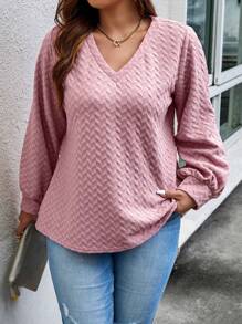 Calvaya 大碼素色V領T恤 - 粉色 - 查看 1