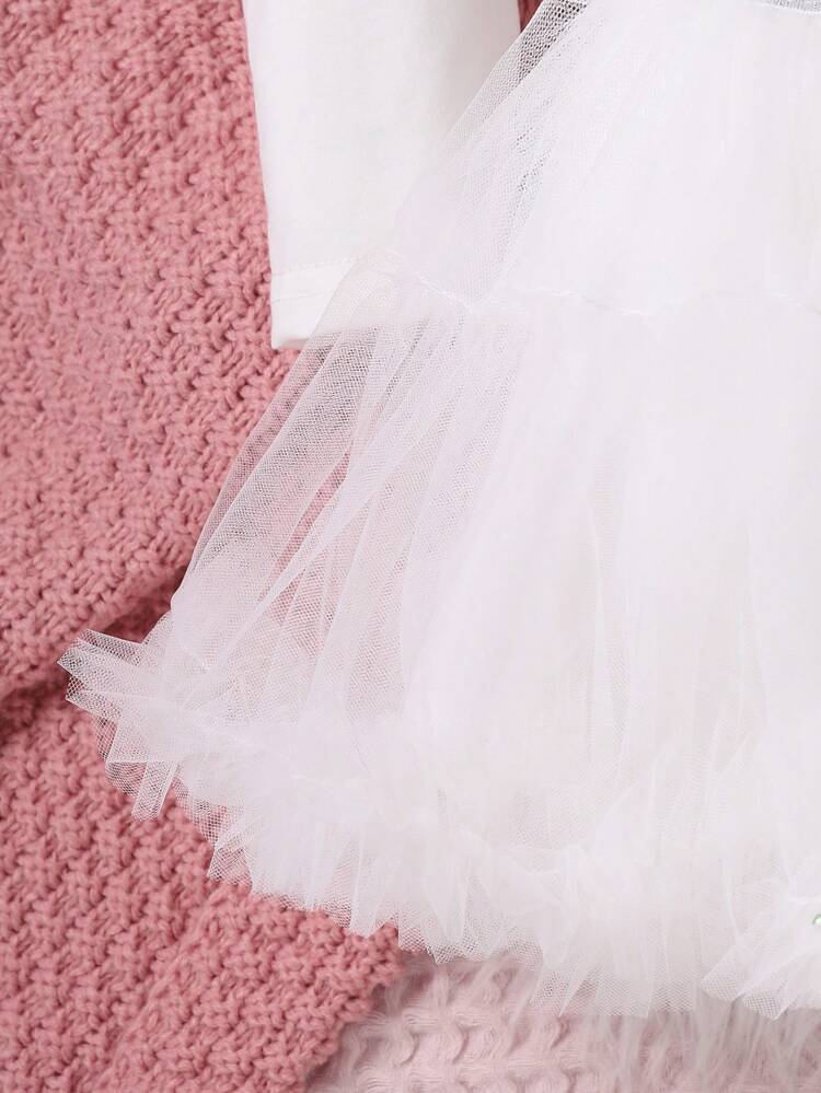 Baby Girl Letter Graphic Blazer & Mesh Overlay Skirt & Tee