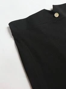 SHEIN Clasi 大碼紐扣細節鉛筆裙 - 黑色 - 查看 4