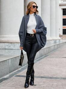 SHEIN LUNE In Toàn bộ tay cánh Mở Mặt trước áo - Xanh và trắng - Xem 4