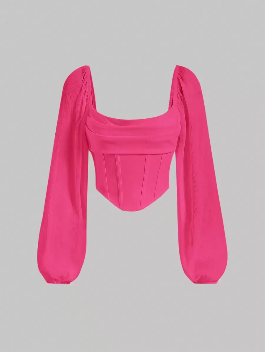 SHEIN MOD Crop Top mit quadratischem Ausschnitt, Laternenärmeln und Bandana Saum