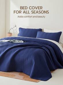 3 件套超柔软超细纤维超声波缝制四季被套，经典优雅风格舒适床罩，轻盈云朵般的感觉床上用品床罩，被子*1 枕套*2 - 藏蓝色 - 查看 4