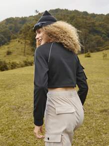 In My Nature Áo nỉ tay raglan ngắn tay có họa tiết chữ - màu đen - Xem 2