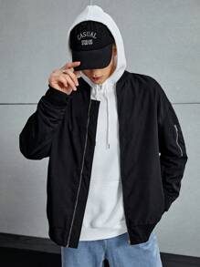 Manfinity Roghcode Men's Skeleton Print Drop Shoulder Oversized Outdoor Windbreaker Jacket - Black - View 4