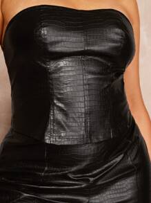 SHEIN BAE Plus Crocodile Embossed PU Leather Pants - Black - View 5