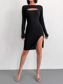 RueChic Cut Out Split Thigh Dress