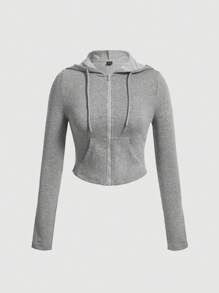 SHEIN MOD Áo hoodie có dây rút kéo khóa cho mùa thu/đông - Xám - Xem 1