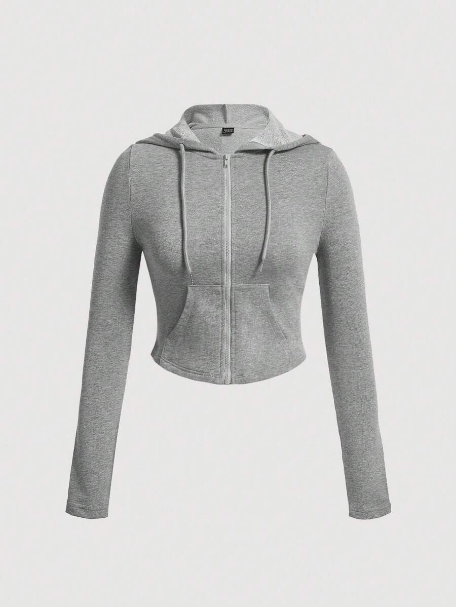 SHEIN MOD Áo hoodie có dây rút kéo khóa cho mùa thu/đông - Xám - Xem 1