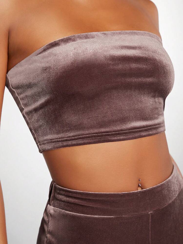 Velvet Tube Top & Wide Leg Pants