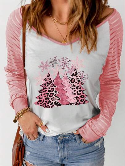 Maglietta con stampa Natalizia manica raglan