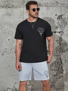 Manfinity Homme Men Plus Cartoon Graphic Tee & Shorts - Multicolor - View 1