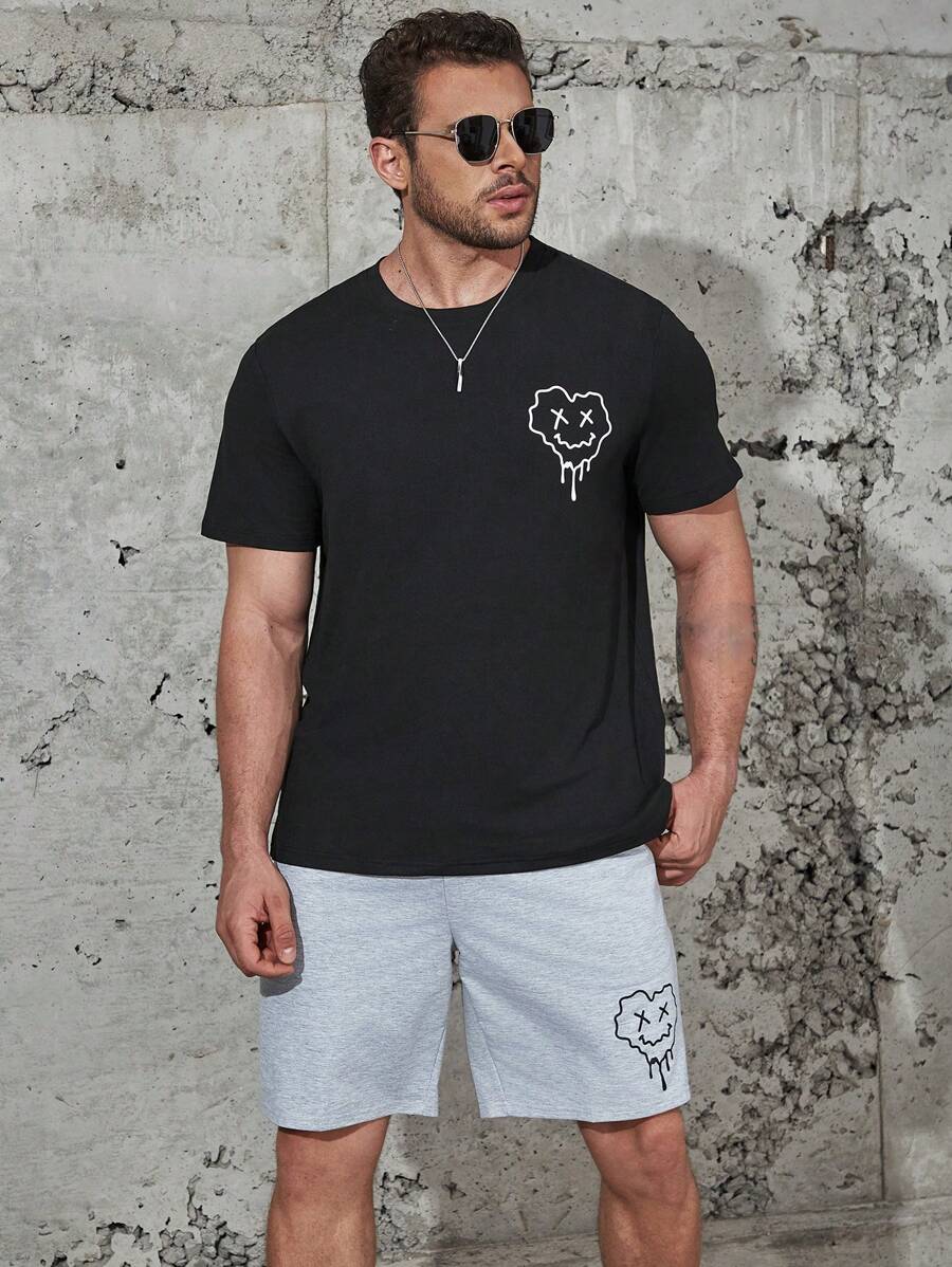 Manfinity Homme Men Plus Cartoon Graphic Tee & Shorts - Multicolor - View 1