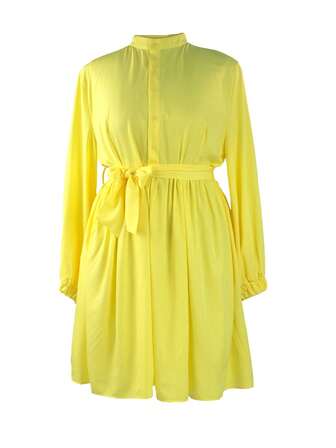 Große Größe Hemdkleid mit Stehkragen, Gürtel,