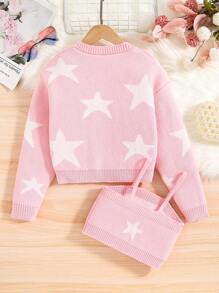 SHEIN 女大童星星圖案針織吊帶上衣&前紐扣開襟衫 - 粉色 - 查看 2