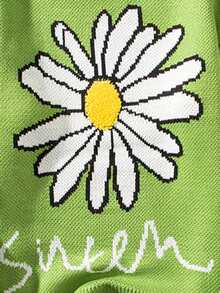 Men Floral Embroidery Drop Shoulder Sweater - Green - View 5