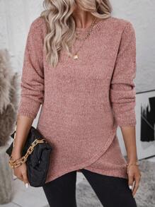 SHEIN Essnce Marled Knit Wrap Hem Sweater - Pink - View 6