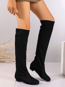 女式時尚簡約黑色及膝靴