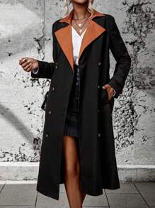Chiquease Panel Tương phản Đôi ngực Thắt lưng Áo khoác Trench - màu đen - Xem 1