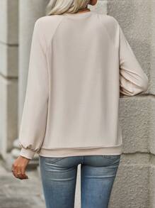 SHEIN Essnce Solid Raglan Sleeve Sweatshirt - Apricot - View 2