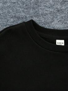 SHEIN 女大童卡通圖案落肩袖運動衫 - 黑色 - 查看 4