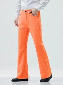 Men Solid Flare Leg Jeans - Orange - View 3