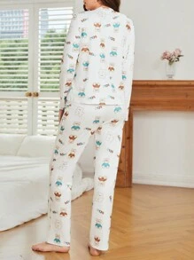 Cartoon Graphic PJ Set / Pajama Set - Multicolor - View 3