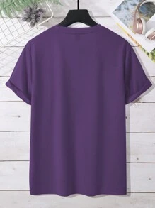 Manfinity Homme Homens Gráfico de Coqueiro & Letra Camiseta - Roxo - Visão 2