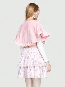 ROMWE Kawaii Appliques Tie Neck Cape Coat - Pink - View 4